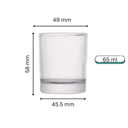 65 ml clear cylindrical candle glass jar with thick base and dimensions