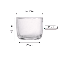 55 ml low and wide clear candle glass jar with dimensions shown