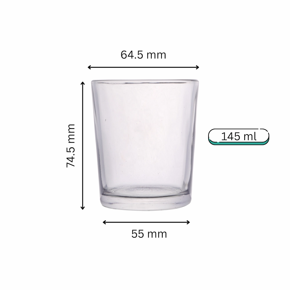 145 ml tall and slim candle glass jar with visible measurements