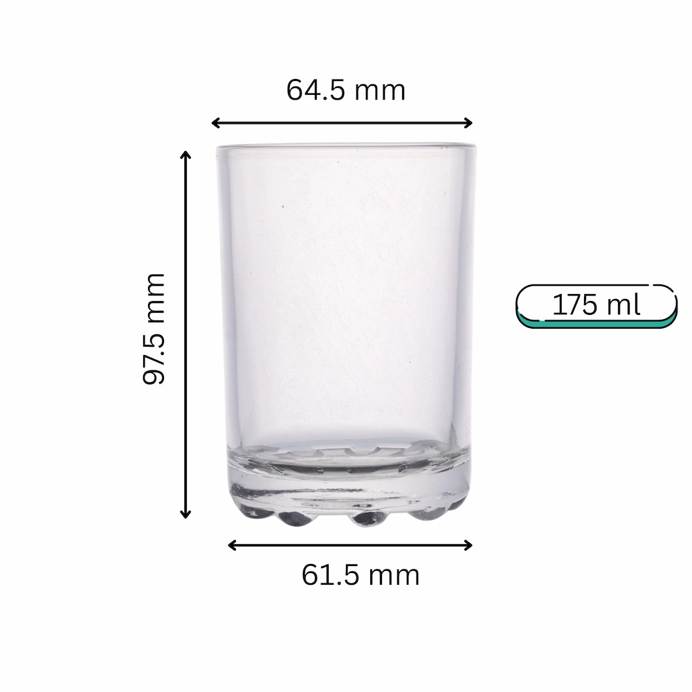 175 ml tall clear candle glass jar with thick base and straight-sided design (dimensions shown)
