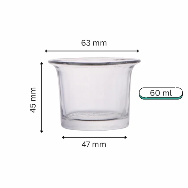 60 ml flared candle glass jar (butter pot style) with visible dimensions