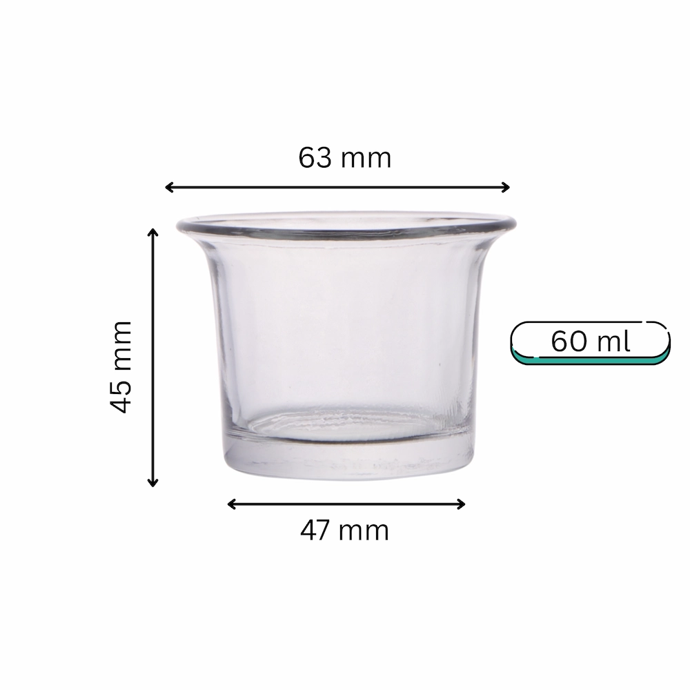 60 ml flared candle glass jar (butter pot style) with visible dimensions