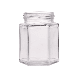 200ml hexagonal flint glass jar with wide neck and six-sided design