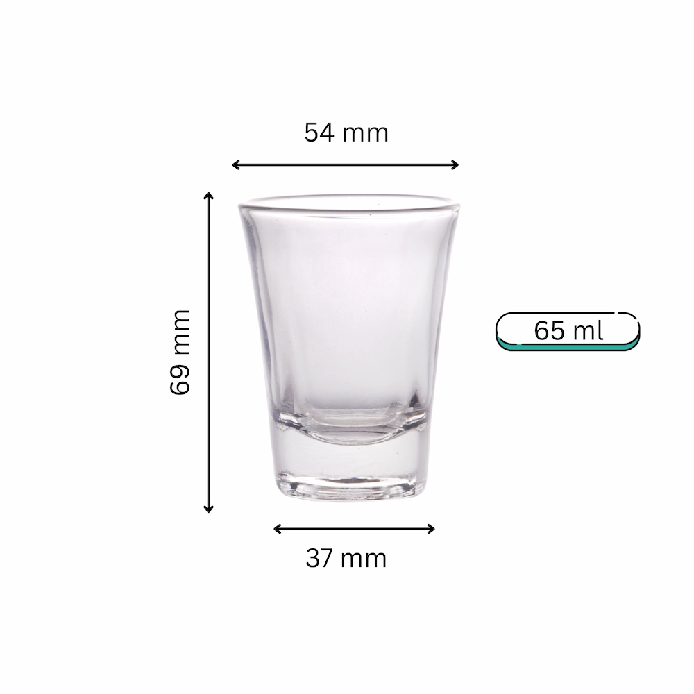 65 ml tall, tapered clear candle glass jar with narrow base and visible measurements